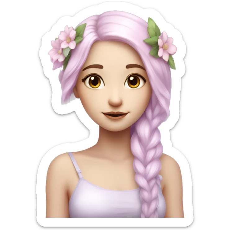 Beautiful, flower fairy, white long, light pink hair, big wings, white skin, light violet eyes  sticker