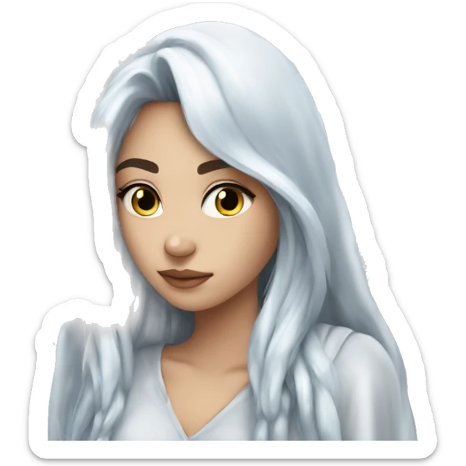 big wings, hood, silver, icy ,snowflake, Beautiful, fairy, long hair sticker