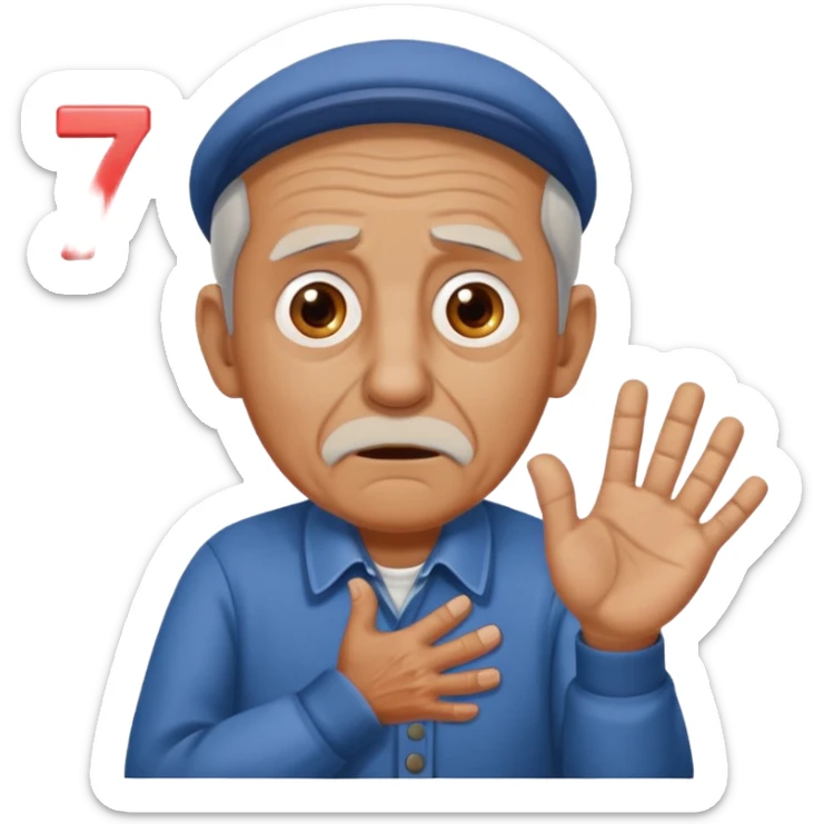 generate iphone emoji of a old gguy hold 7 and 11 numbers on hands scaried sticker