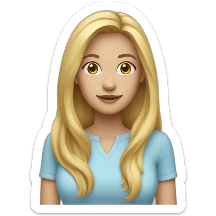 a blonde woman with long hair and a light blue shirt sticker