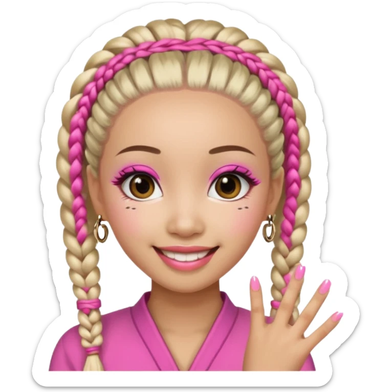 Une chinoise en Corée-du-Sud avec des faux ongles roses et des faux cils et des tresses africaines sticker