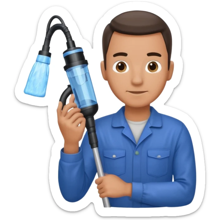 técnico de limpieza hombre sujetando la boquilla de una aspiradora de agua sticker