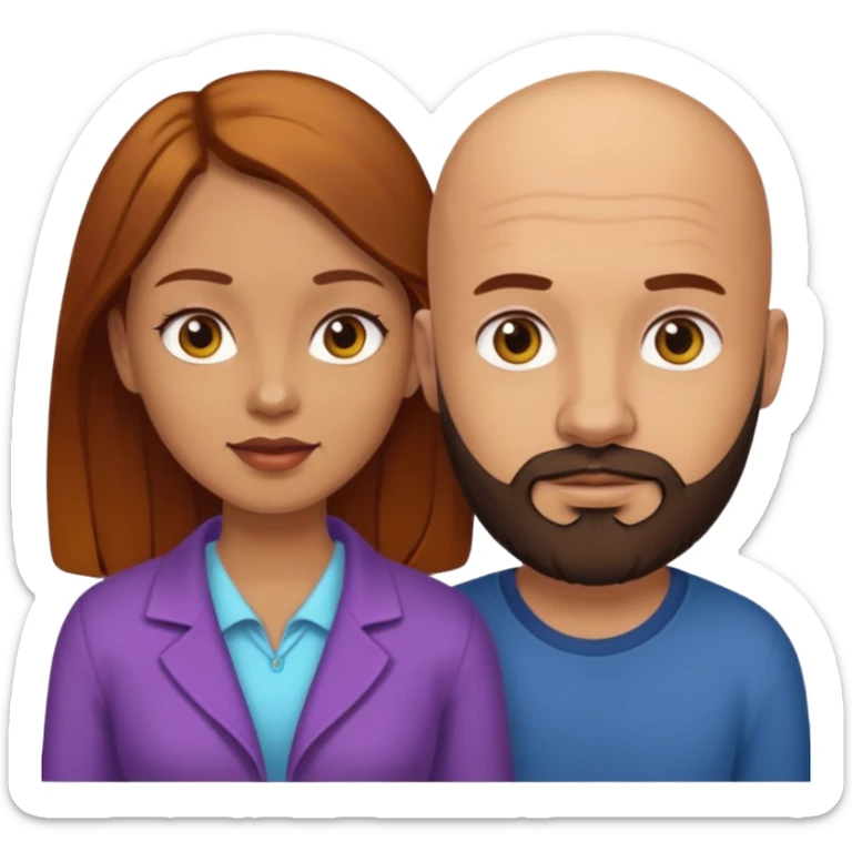 Couple. A bald man with dark brown beard and a girl with light skin dark yellow brown auburn hair. sticker