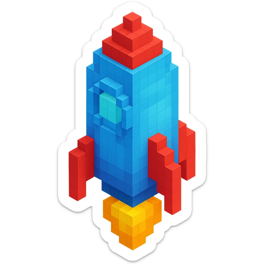 voxel style rocket ship, isometric view sticker