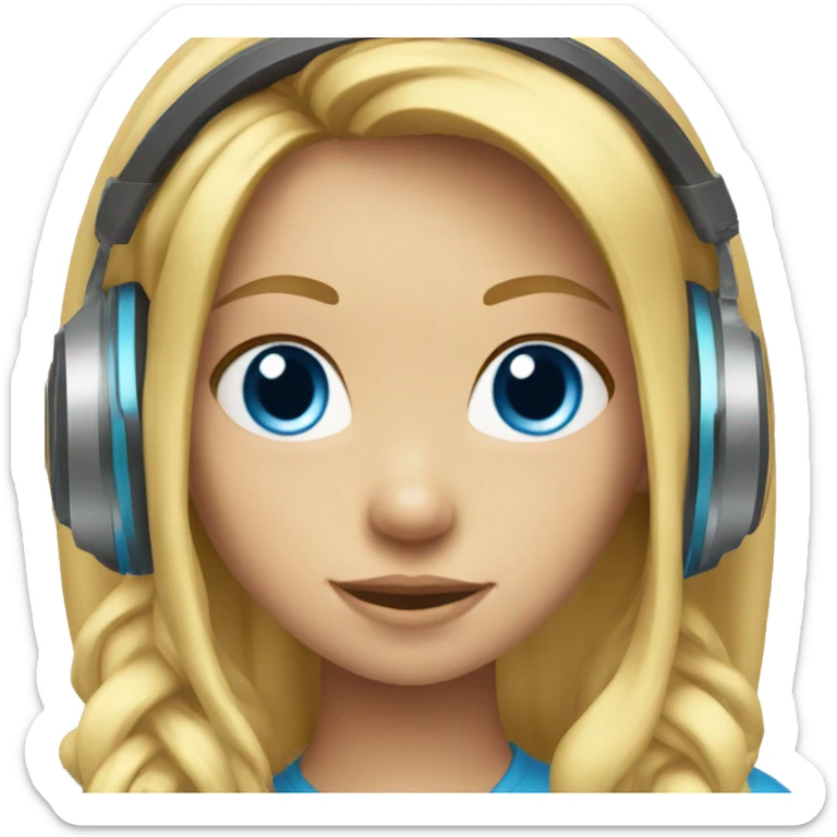 Girl with long blonde hair and blue eyes wearing gaming headphones sticker