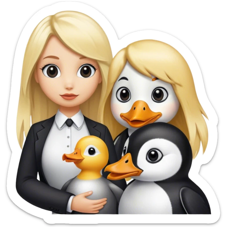 Duck with blonde human hair and penguin with blonde human hair sticker