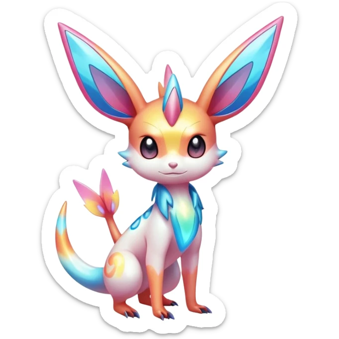 Colorful Shiny Exotic Victini-Salandit-Aurorus-Sylveon-Fakémon-hybrid-creature (full body)  sticker