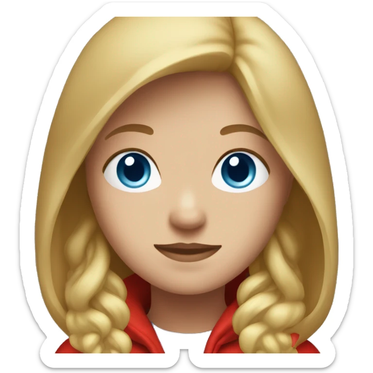 girl with blondeish brownish hair with blue eyes and a red hoodie sticker