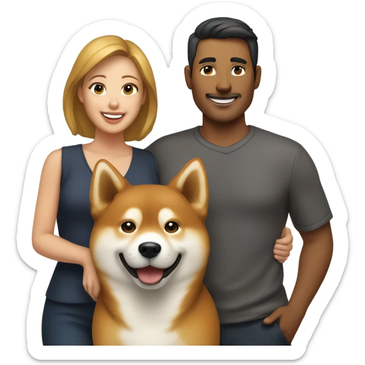 A man and his wife holding their Shiba Inu dog  sticker