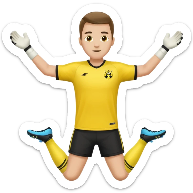 soccer goalkeeper yellow shirt, shorts football boots arms out sticker