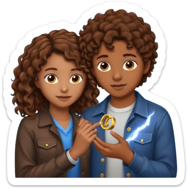 a 15 year old girl with brown curly hair but she has lightnings in it with a brown haired boy who gave her a promise ring sticker