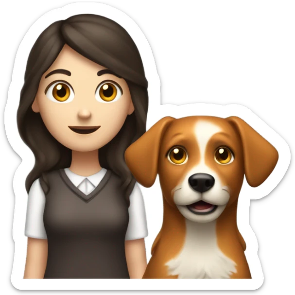 White girl with long wavier dark brown hair with her fox looking dog holding a menorah  sticker