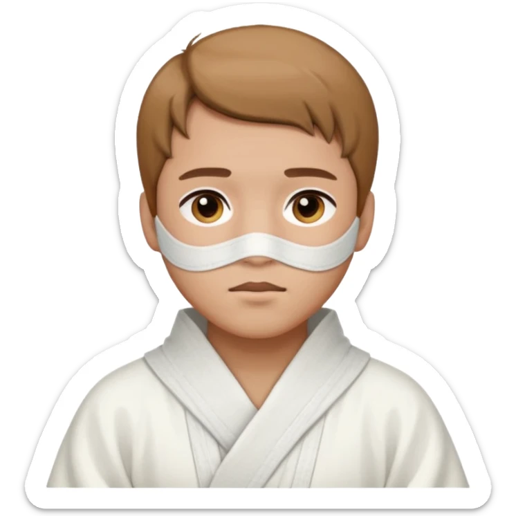 A man with light brown hair in white Chinese robes, with bandages around his neck. sticker