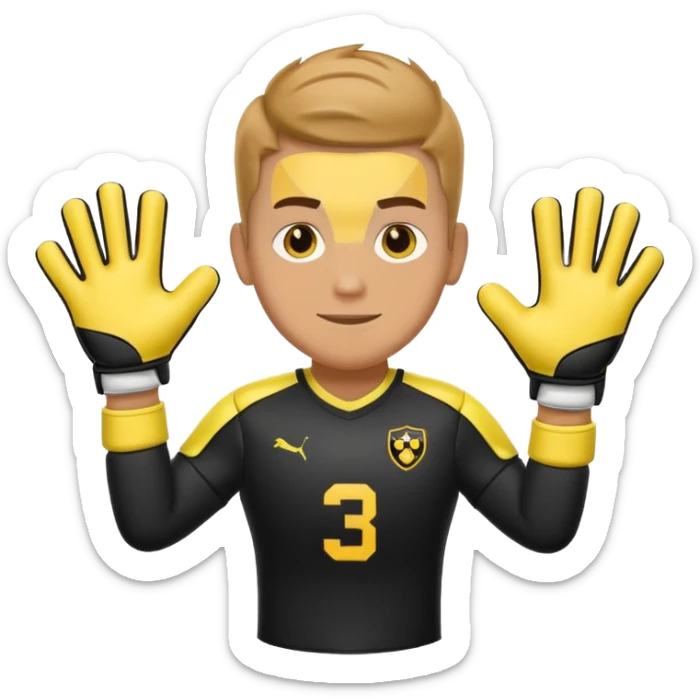 Football goalkeeper gloves with man goalkeeper and small emoji sticker