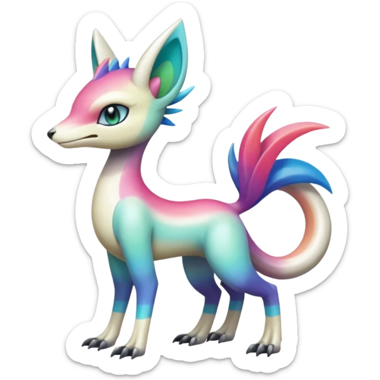Colorful gradients-colored Meloetta-Sergal-Palkia-hybrid-fusion-Fakémon-creature, full body sticker
