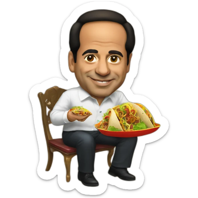 Abdel Fattah El-Sisi wearing mexican and eating tacos sticker
