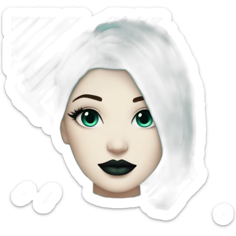 Pale skin girl dark turquoise lips short dark turquoise hair with black stripes  sticker