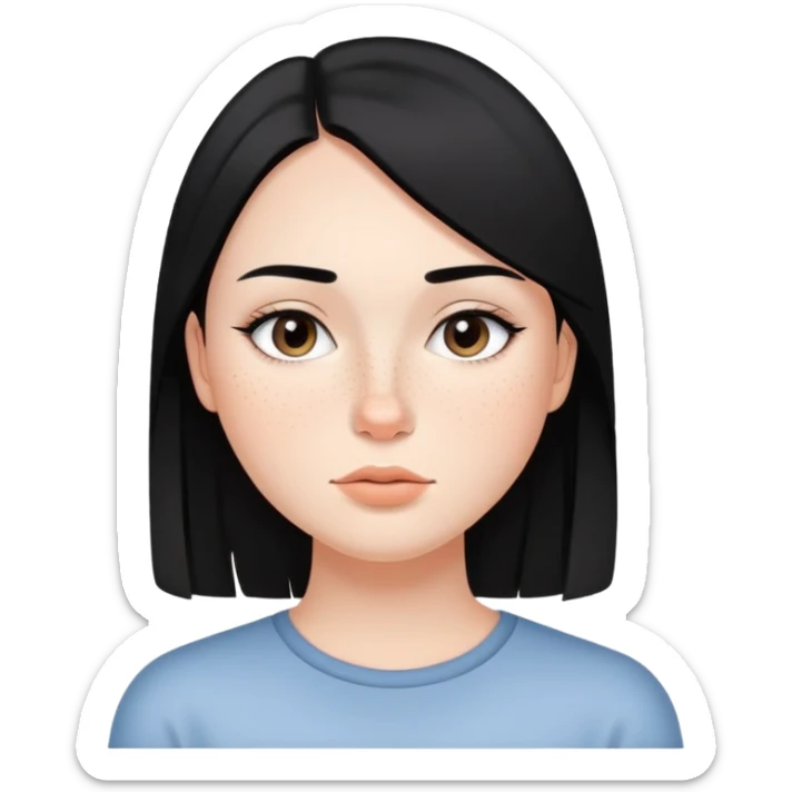 girl with smooth black straight hair, minimal makeup, and freckles on nose and cheeks sticker