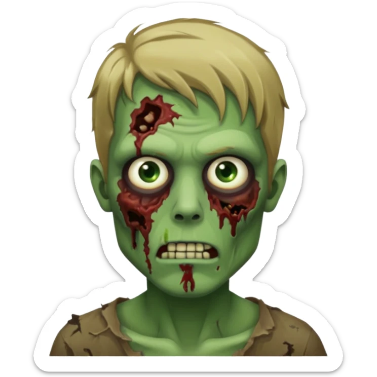 pretty dark blonde hair zombie man with green skin sticker