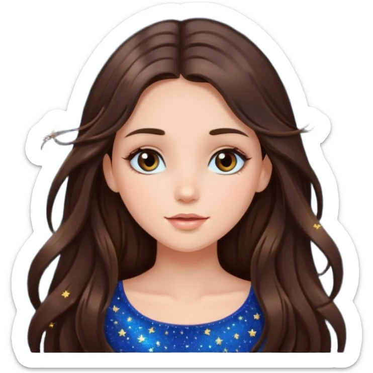 brunette long hair girl sparkling with love glitter and stars instead of eyes sticker