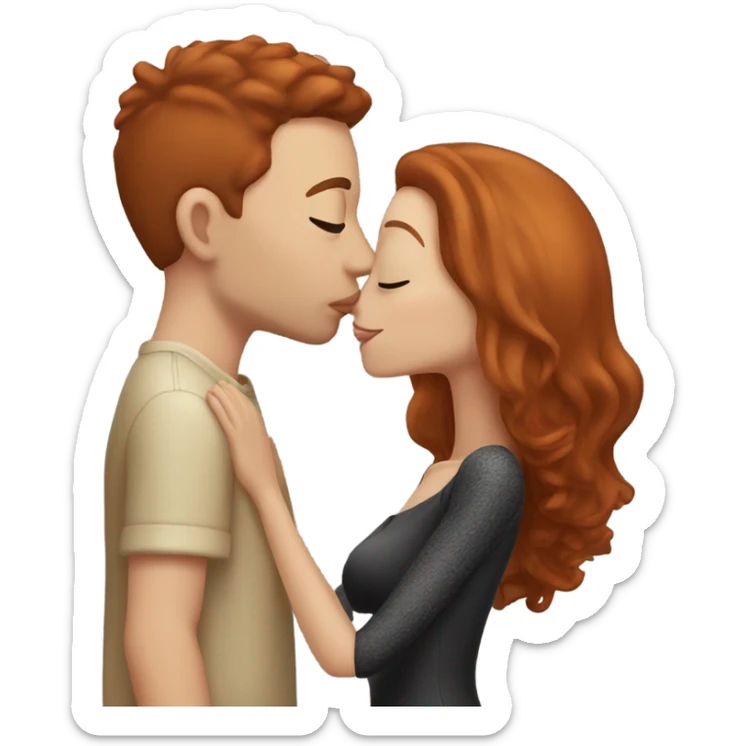 redhead model, kissing her boyfriend, beige skin, black hair sticker