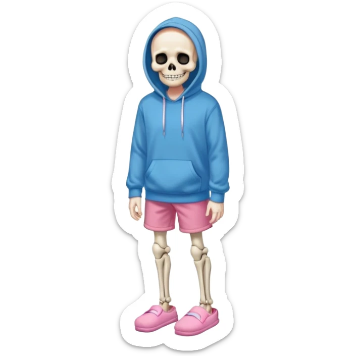 Sans The Skeleton, Blue Hoodie, Grin, Pink Slippers, Black Shorts sticker