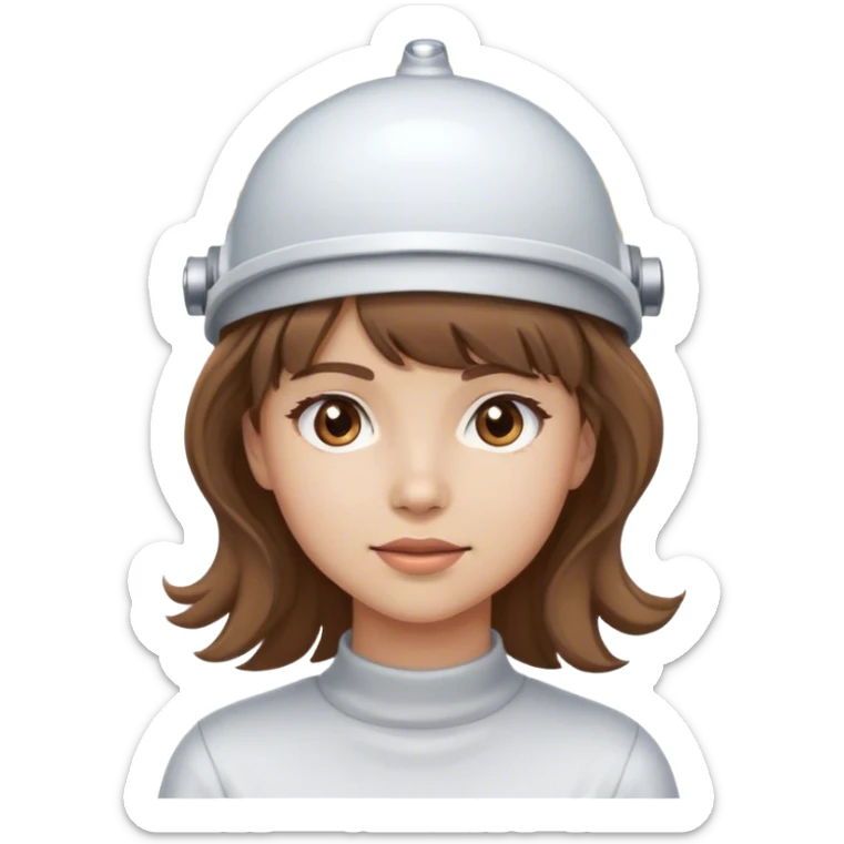 girl with light skin tone wavy brown hair and bangs wearing electrode cap on her head  sticker