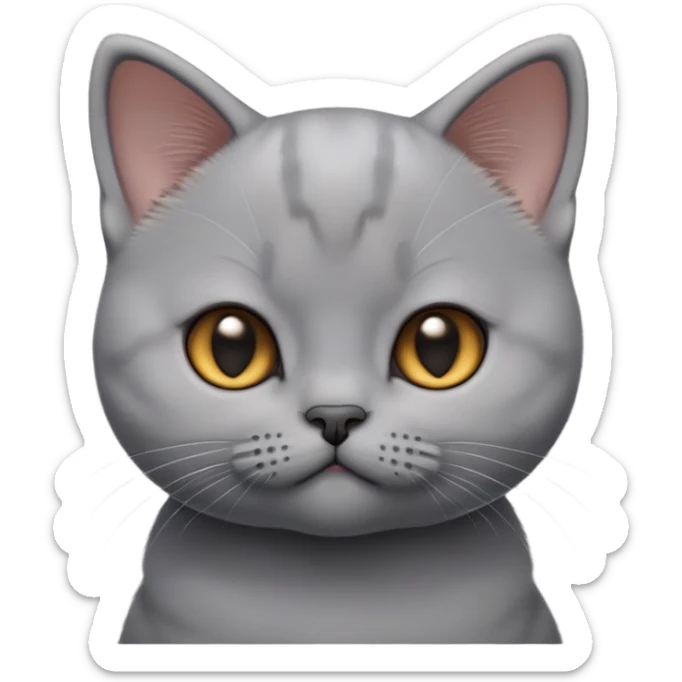 cinematic-cute-realistic british shorthair-kitten cat-portrait-emoji,-head-tilted-playfully-and-inquisitively,-sleek-solid-grey-fur,-simplified-yet-adorable-features,-highly-detailed,-glowing-with-a-warm,-friendly-glow sticker