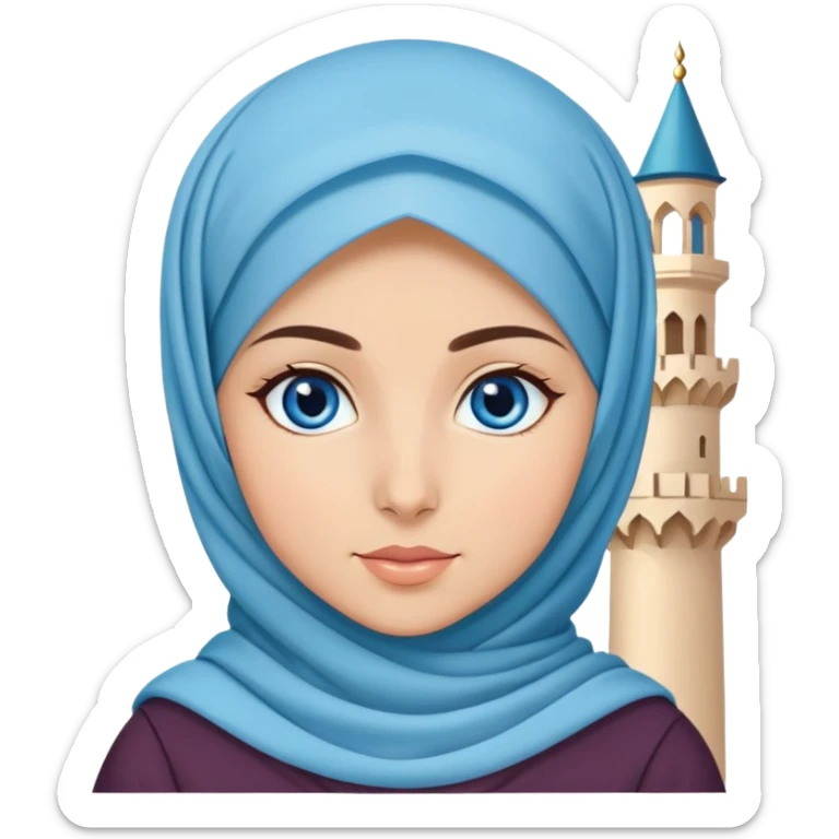 Turkish beautiful finish Konya girl blue eyes with hijab dress and ramadan background  sticker