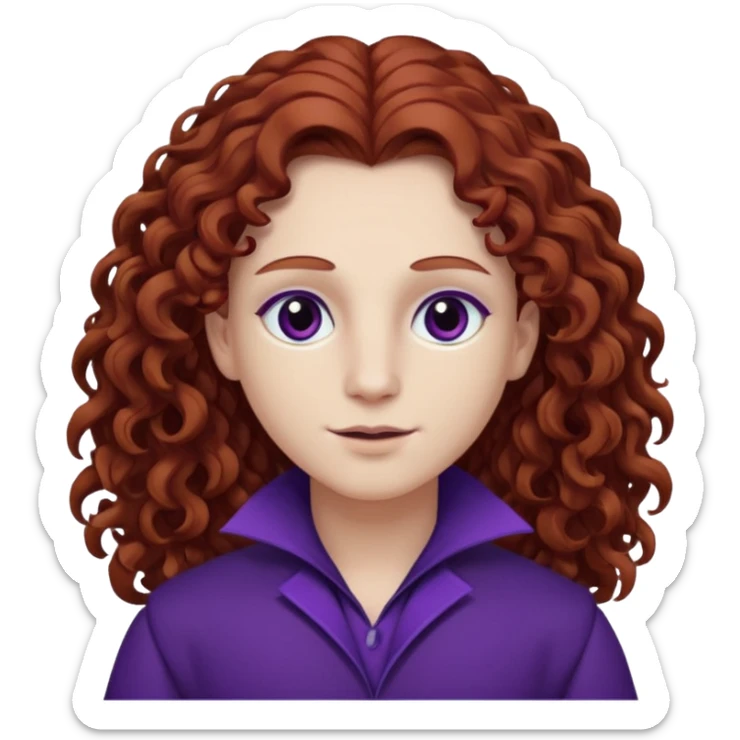 Armand with white skin, brown eyes , long auburn curly hair, dark purple outfit sticker