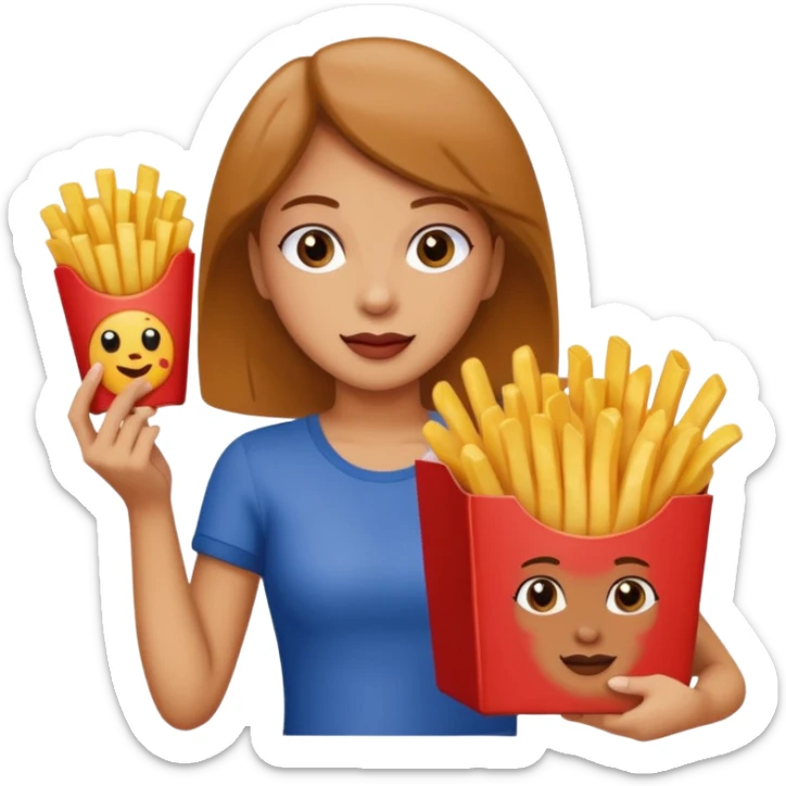 lean female holding fries on one hand and eating pizza on the other hand sticker