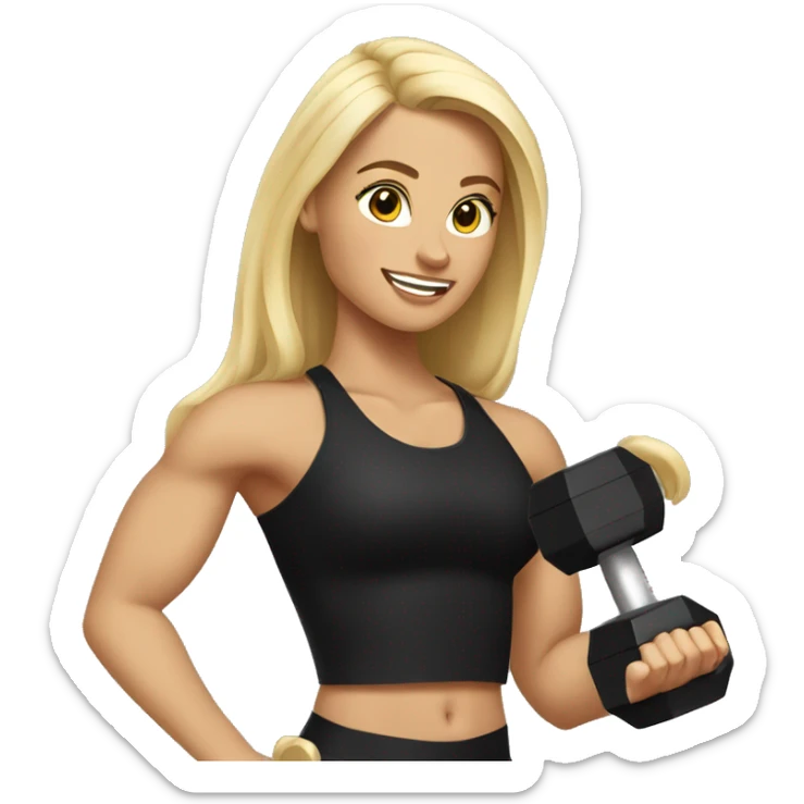 blonde woman working out with a black tank top and she is holding a dumbbell sticker
