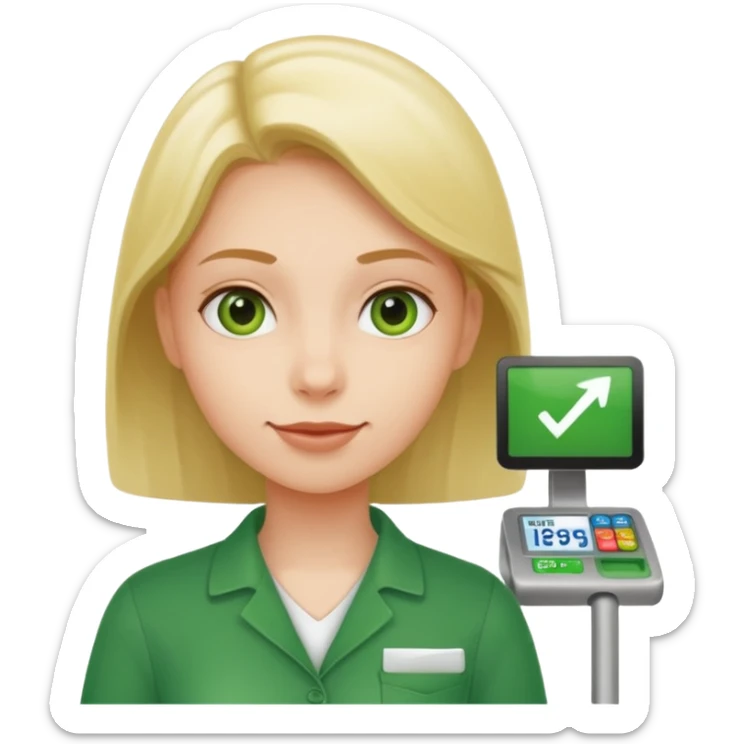 Eine Person die an der Supermarktkasse steht. Die Kasse ist gekennzeichnet als "Plauderkasse" und im grünen Design. sticker
