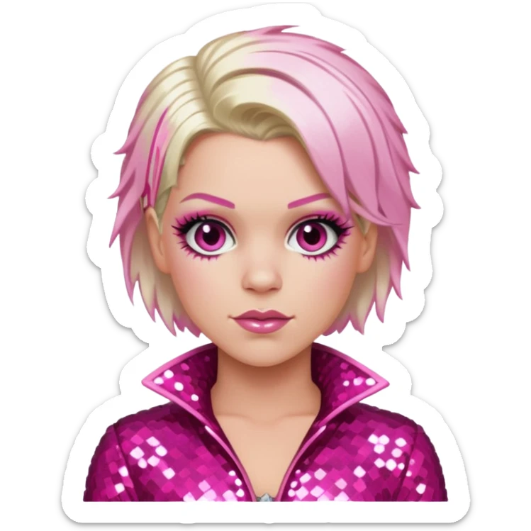 P!nk with platinum blonde hair with pink highlights, dark pink sequin outfit sticker