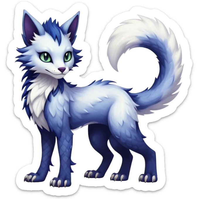 Kawaii dark edgy fantasy ethereal feline-vernid-sergal-fursona animal creature with a tufted tail full body with intricate markings  sticker