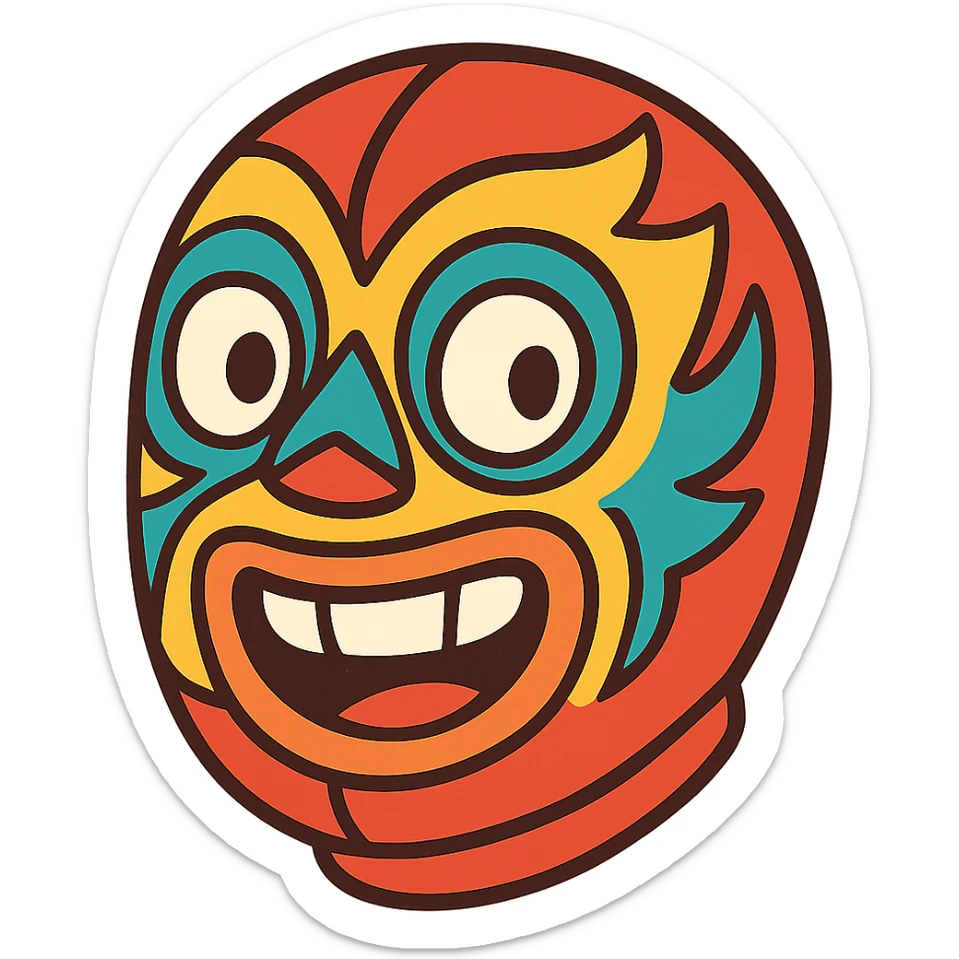 máscara de luchador mexicano, estilo caricatura, expresión divertida sticker