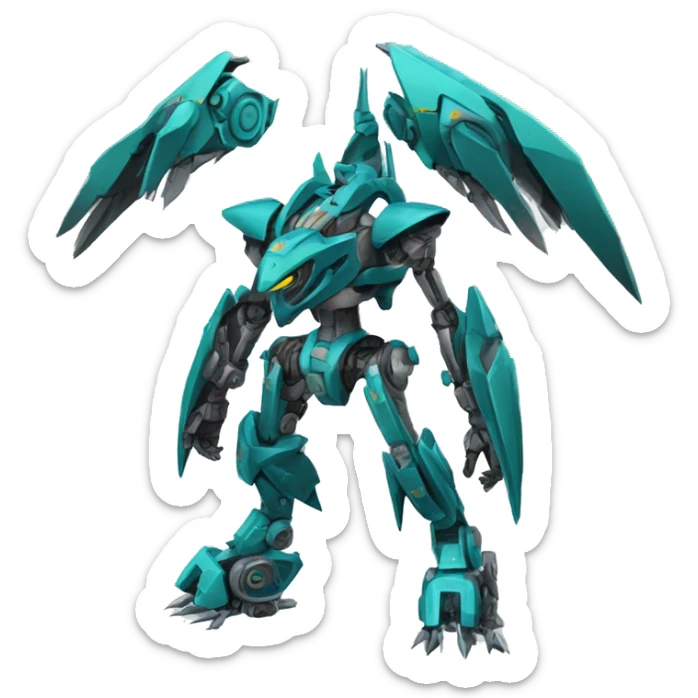 a futuristic mechanical spiky Medabot-raptor-dragon-Bionicle-mecha full body sticker