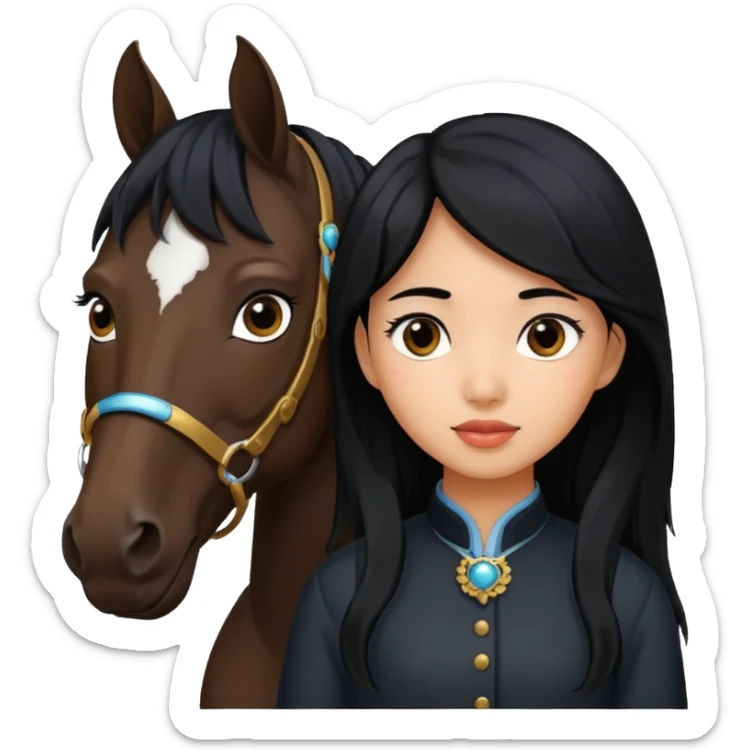 Dark brown asian girl with black horse sticker