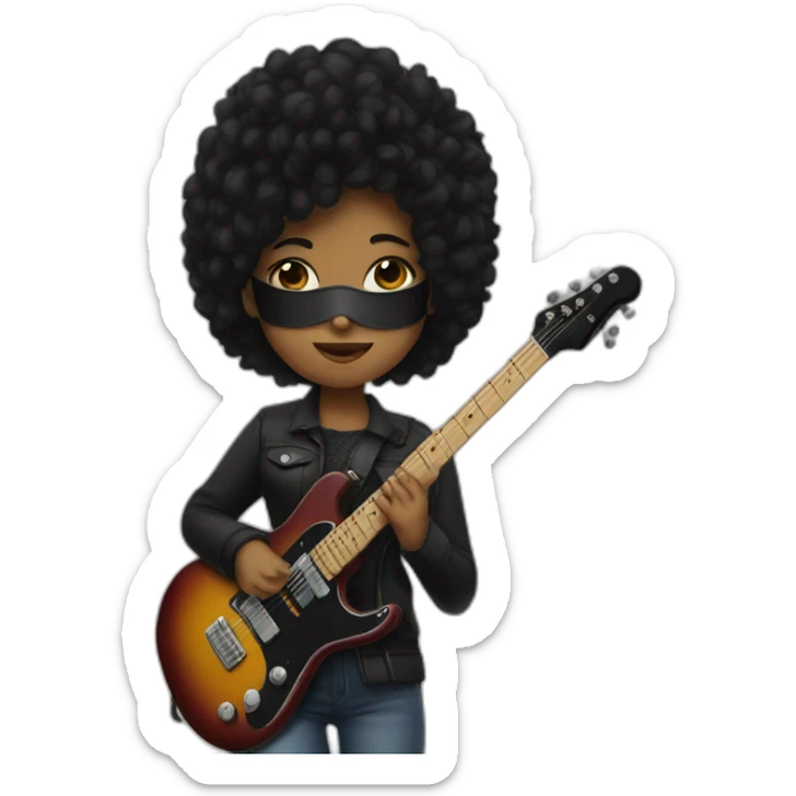 a girl with black mask and electric guitar and soft hair sticker
