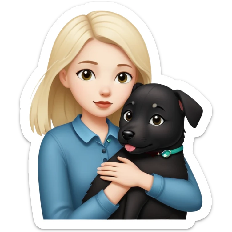 A white girl hugged a black Changmao dog with a little white on the corner of its mouth sticker