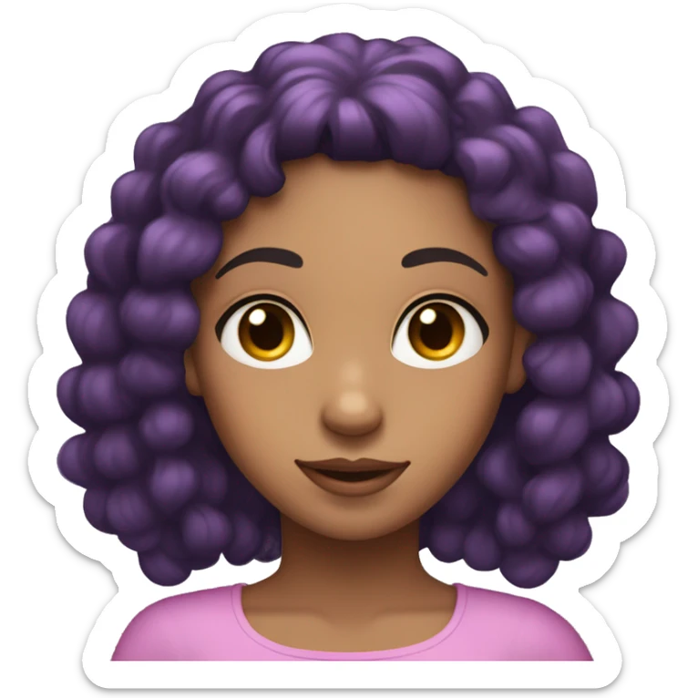 tan girl with long black curls brown eyes and purple hair with pink tiara sticker