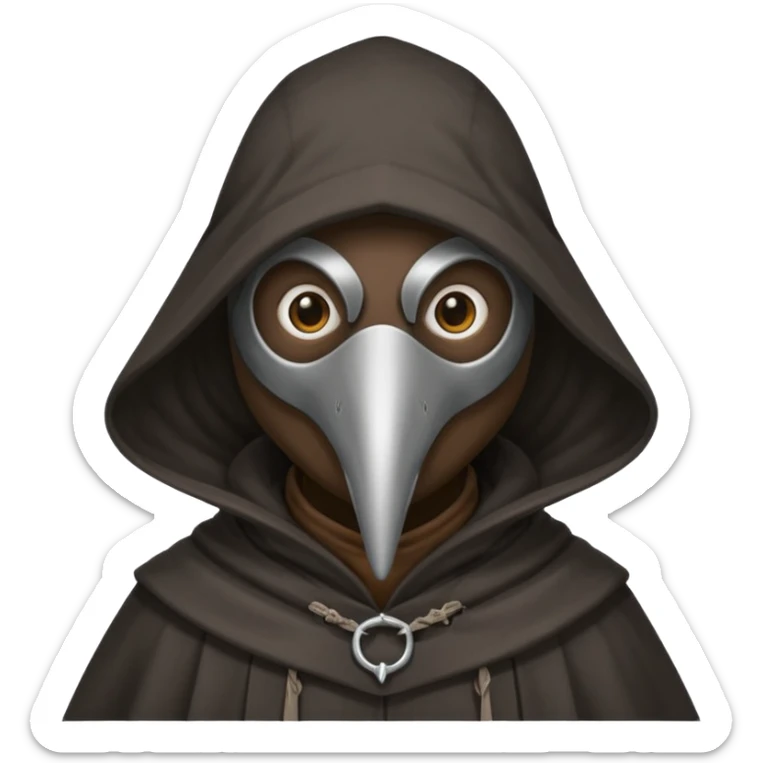 plague doctor
hooded cloak - dark black/charcoal
cute, simplified style
happy expression sticker