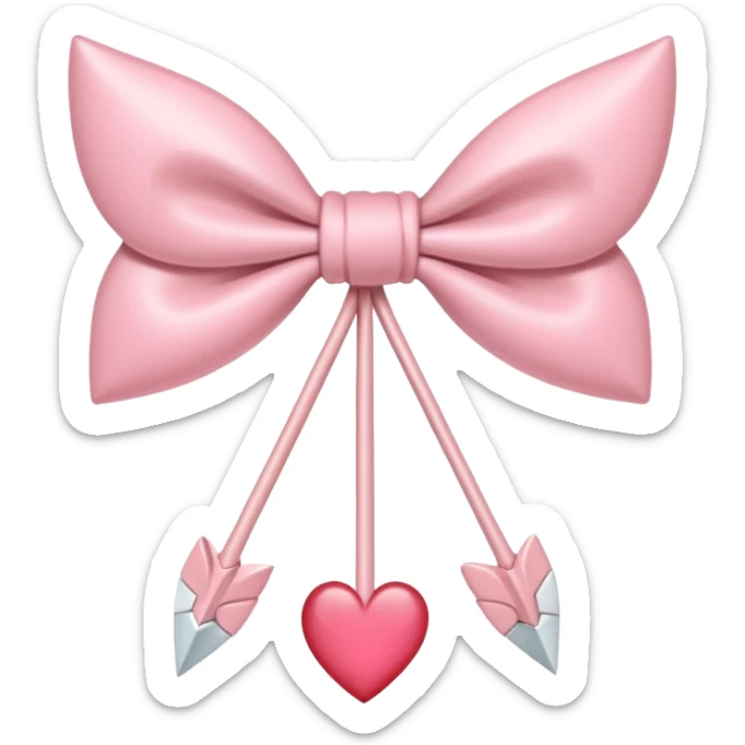 A dainty, elegant bow in soft pink with a heart-shaped arrowhead, mid-shot as if aiming straight for the heart. sticker