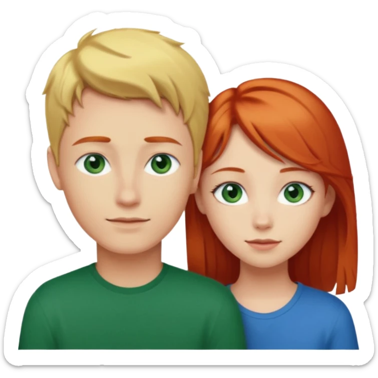 Blonde pretty girl with blue eyes, and taller red haired boy green eyes in love with each other sticker
