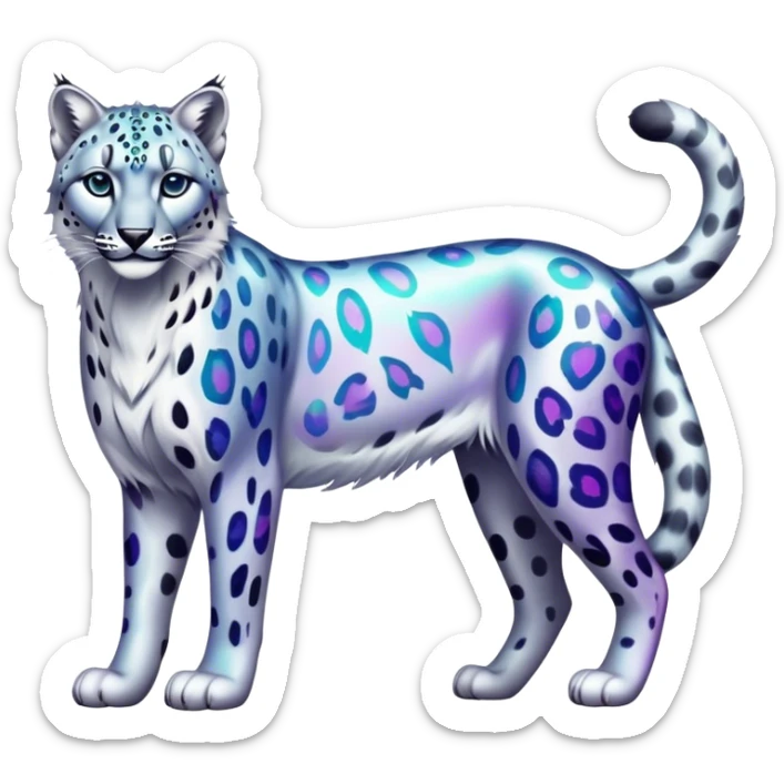 Colorful vibrant transparent iridescent luminescent ethereal fantasy-lynx-snow-leopard-animal, full-body sticker