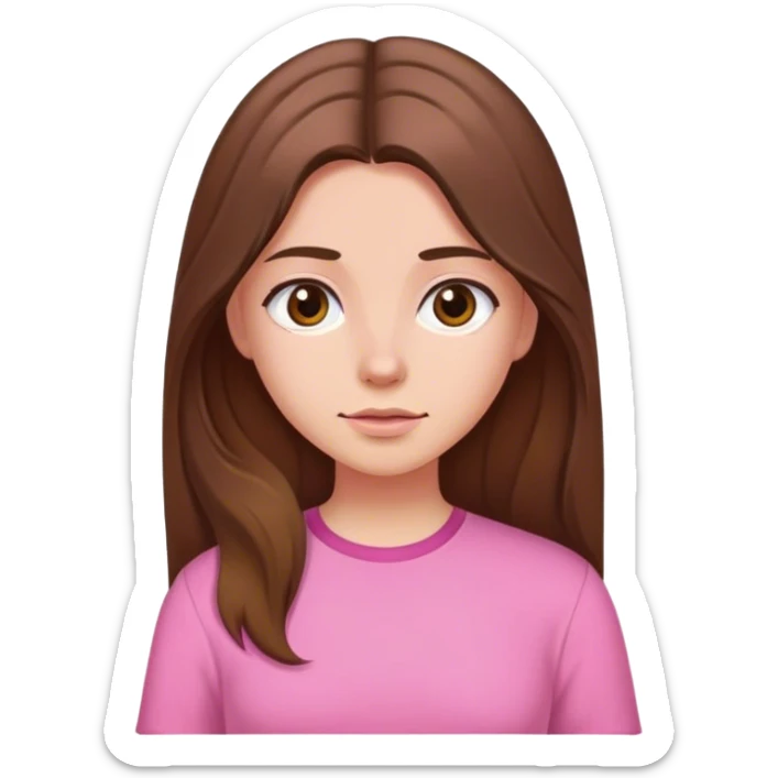 Girl with long brown hair and a middle part with a pink shirt on sticker
