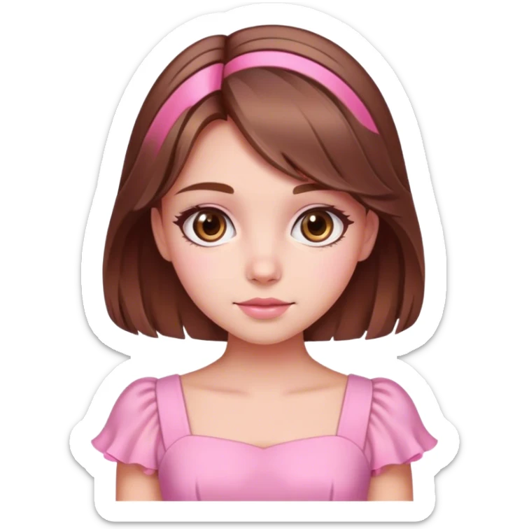Cute girl with brown hair and pink highlights wearing a pink dress sticker
