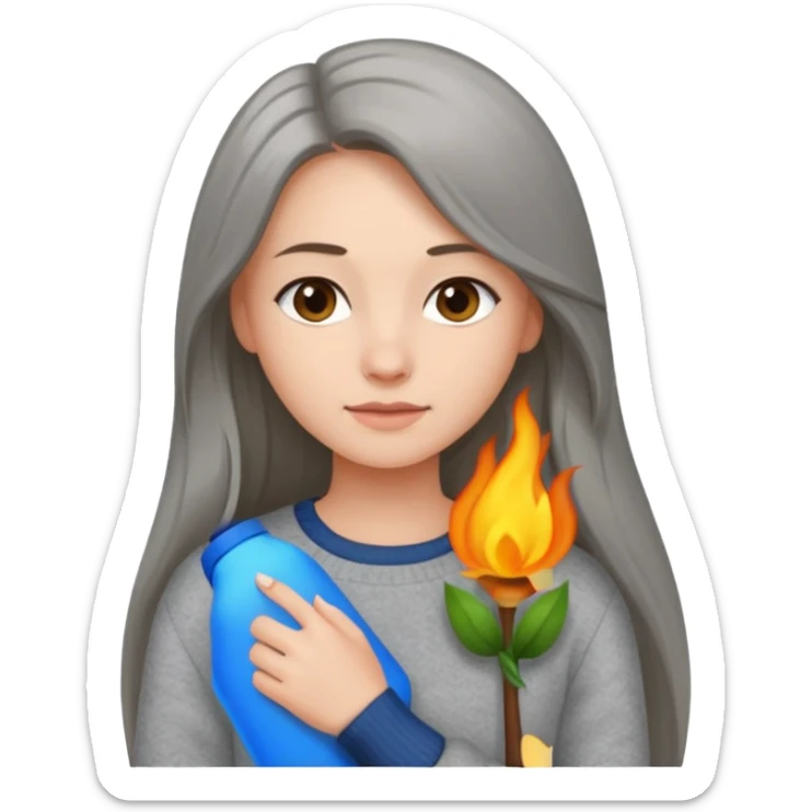 sweater abover shirt grey clothes and long hair till shoulder hair  femaile sticker