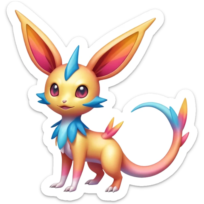 Colorful Shiny Exotic Victini-Salandit-Aurorus-Sylveon-Fakémon-hybrid-creature (full body)  sticker