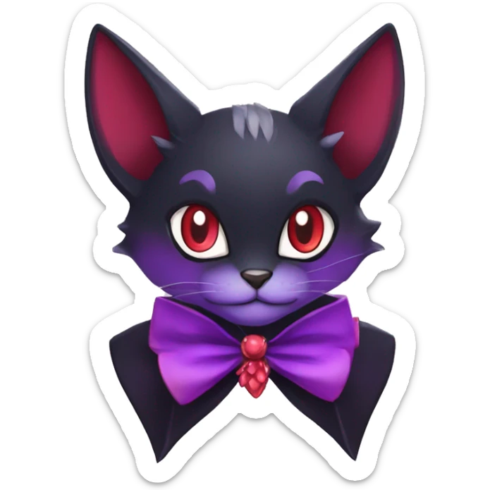  Cartoon kawaii edgy black purple red ethereal fantasy beautiful elegant nargacuga-Noivern-cat-Fakemon collar harness bow tie jewelries sticker